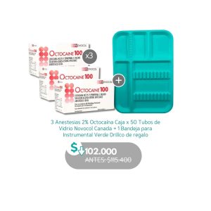 3 Anestesias 2% Octocaína Caja x 50 Tubos de Vidrio Novocol Canada + 1 Bandeja para Instrumental Verde Drillco de regalo - Novocol